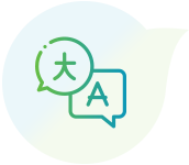 2 speech bubbles with different alphabets